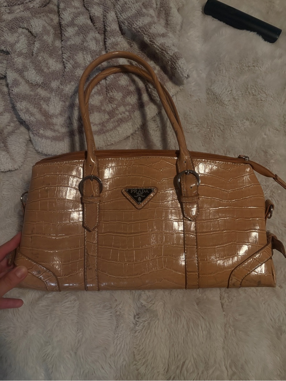 Prada Croc-Embossed Tan Shoulder Bag look a like